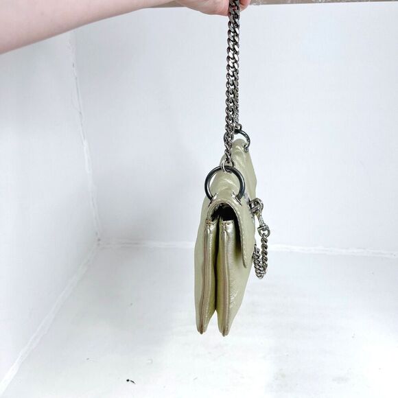 Vintage Michael Kors Fulton Gold Leather Shoulder Bag Silver Chain Purse - Picture 2 of 11